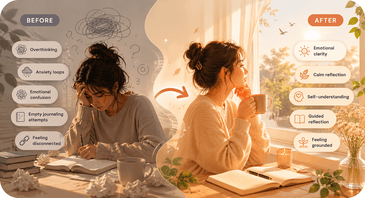 Before and after emotional transformation from overthinking to clarity