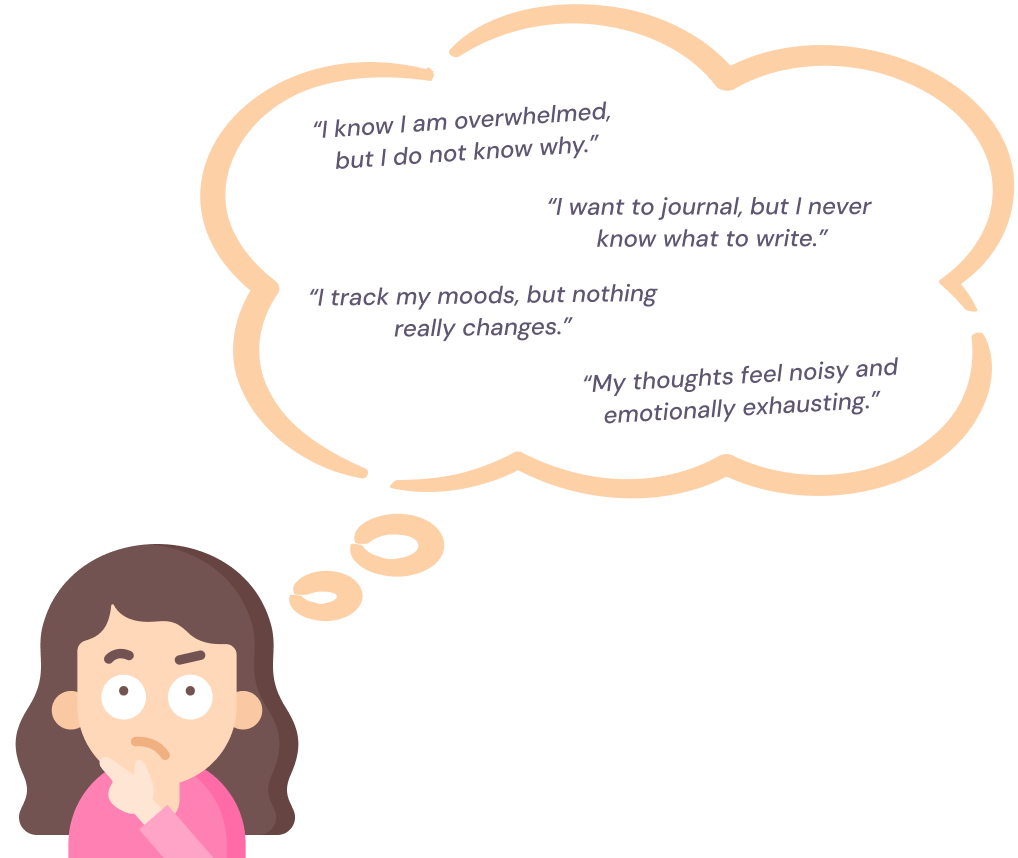Illustration of a woman thinking about emotional questions