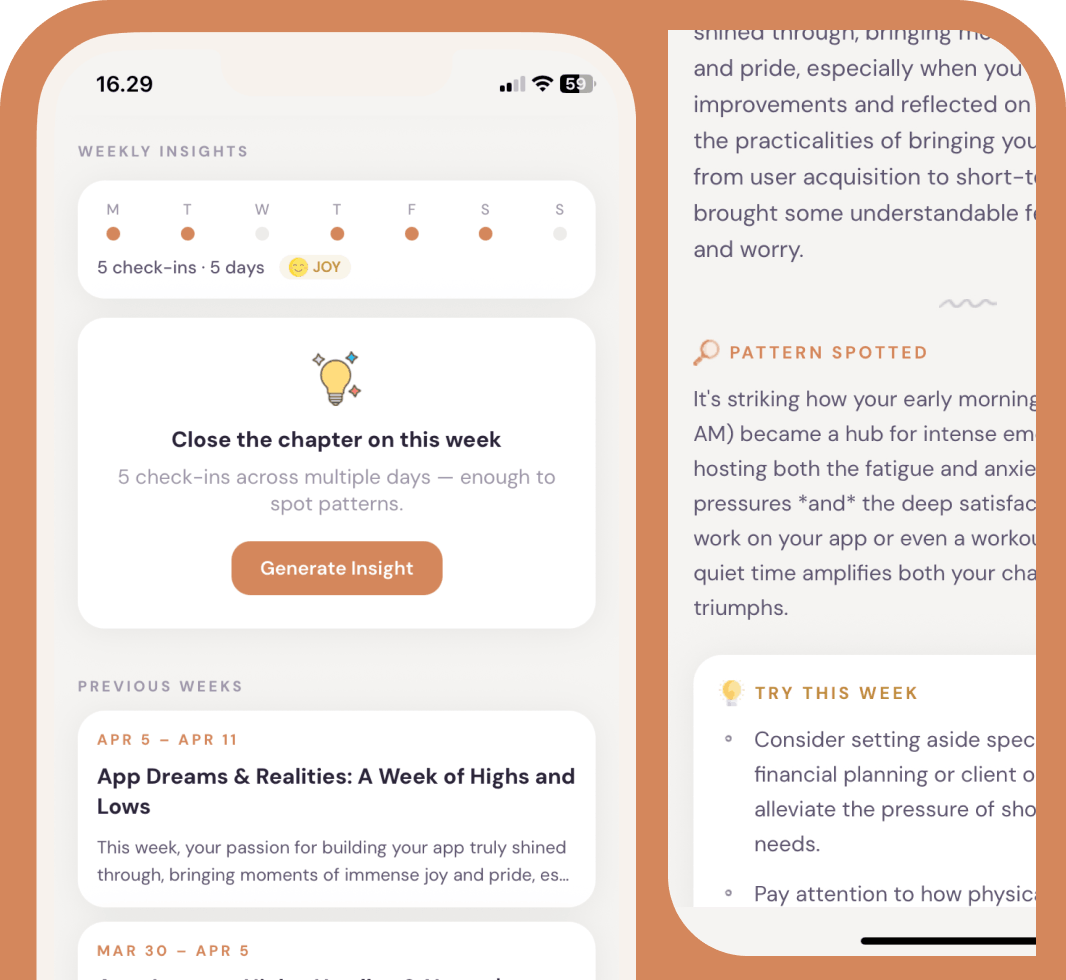 Emoodjee weekly insight preview with emotional patterns and suggestions